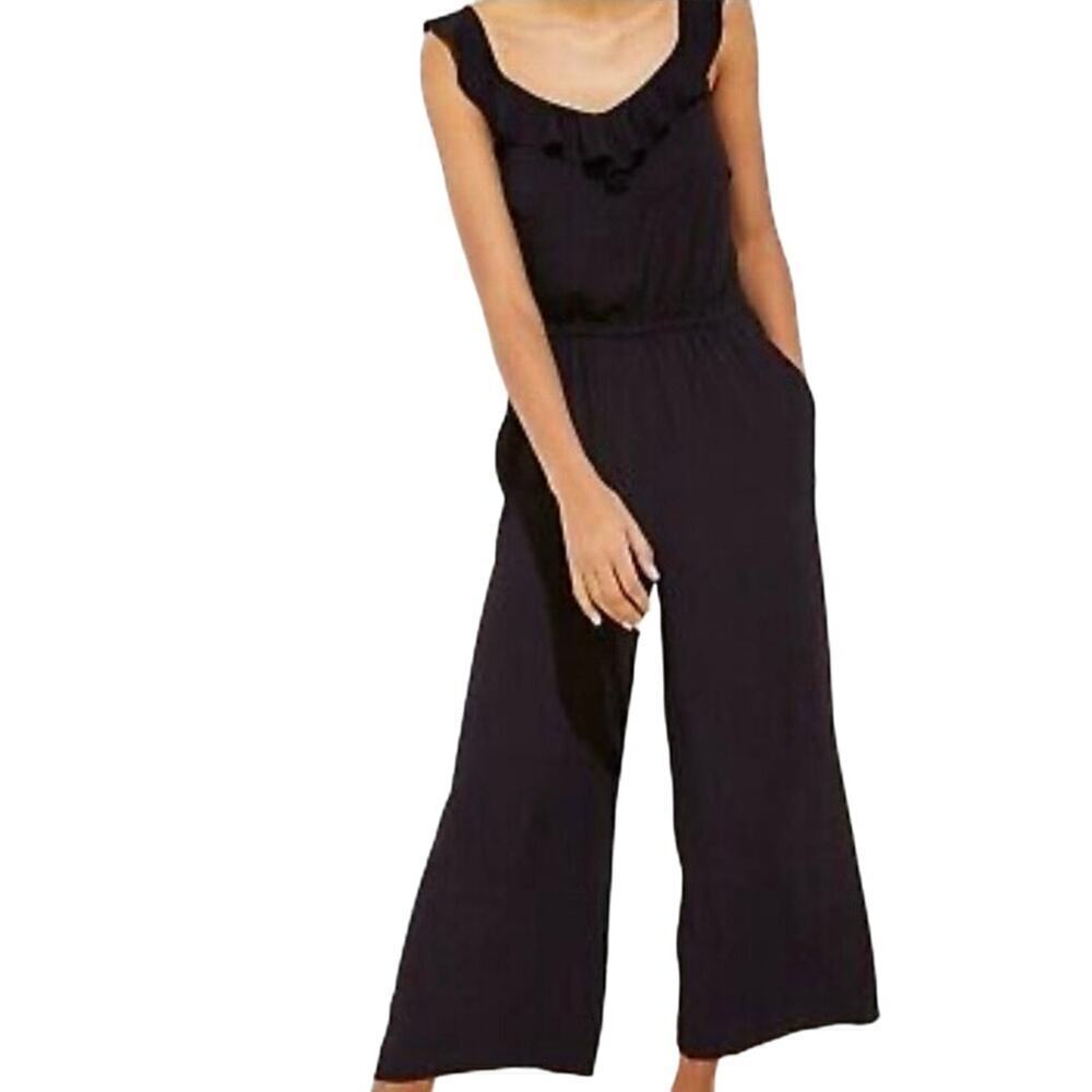 LOFT Black Ruffle Neck Jumpsuit